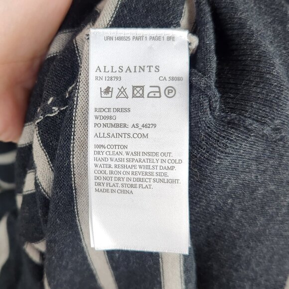 AllSaints Ridce Asymmetric Striped Cold Shoulder Long Sleeve Dress sz S - Picture 11 of 11
